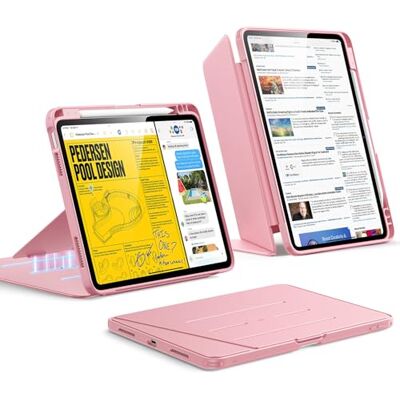 ESR iPad Air hoes 11 inch M3/M2 (2025/2024), iPad Air 5e/4e generatie (2022/2020), verticale standaard, standhoeken, ultra stabiele hoes met potloodhouder, magnetische flipserie, roze ESR iPad Air hoes 11 inch M3/M2 (2025/2024), iPad Air 5e/4e generatie (2022/2020), verticale standaard, standhoeken, ultra stabiele hoes met potloodhouder, magnetische flipserie, roze