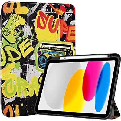 ProCase iPad 10e generatie 2022 10,9 inch hoes met penhouder, Smart Case Cover schokbestendig met transparante achterkant beschermhoes compatibel met iPad 10e generatie Crazy ProCase iPad 10e generatie 2022 10,9 inch hoes met penhouder, Smart Case Cover schokbestendig met transparante achterkant beschermhoes compatibel met iPad 10e generatie Crazy