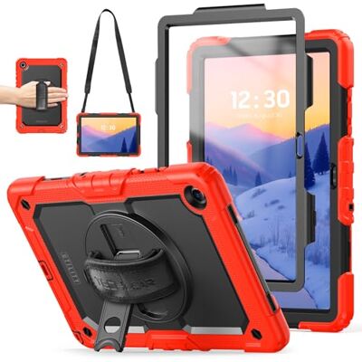 TECHGEAR Samsung Galaxy Tab A11 Plus/A11+ 11 inch (SM-X230/SM-X236) hoes, robuuste en schokbestendige hoes, 360 graden draaibare standaard, polsband en afneembare schouderriem, rood TECHGEAR Samsung Galaxy Tab A11 Plus/A11+ 11 inch (SM-X230/SM-X236) hoes, robuuste en schokbestendige hoes, 360 graden draaibare standaard, polsband en afneembare schouderriem, rood
