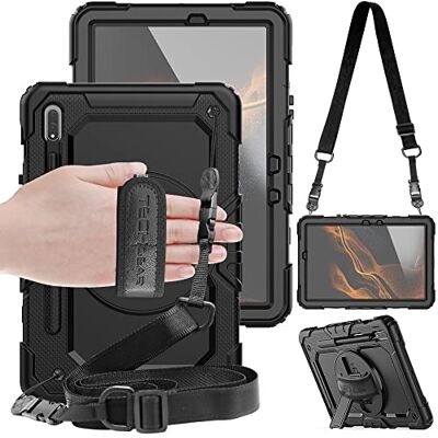 TECHGEAR Utility Beschermhoes voor Samsung Galaxy Tab S8 11,0 inch (SM-X700/ X706) met 360 graden draaibare standaard, handschouderriem, geïntegreerd display, zwart TECHGEAR Utility Beschermhoes voor Samsung Galaxy Tab S8 11,0 inch (SM-X700/ X706) met 360 graden draaibare standaard, handschouderriem, geïntegreerd display, zwart