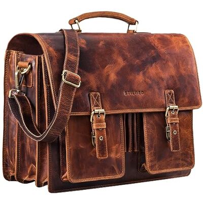 STILORD 'Anton' Aktetas Heren Leer Schoudertas Groot Vintage met Laptopvak 15,6 inch Lederen Tas Laptoptas Business Tassen Echt Leder, Kleur:kara cognac L STILORD 'Anton' Aktetas Heren Leer Schoudertas Groot Vintage met Laptopvak 15,6 inch Lederen Tas Laptoptas Business Tassen Echt Leder, Kleur:kara cognac L