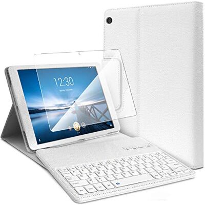 KARYLAX Beschermhoes (kleur wit) met Azerty Bluetooth-toetsenbord + 1 displaybeschermfolie voor Lenovo Tab M10 / M10 HD 10,1 inch KARYLAX Beschermhoes (kleur wit) met Azerty Bluetooth-toetsenbord + 1 displaybeschermfolie voor Lenovo Tab M10 / M10 HD 10,1 inch