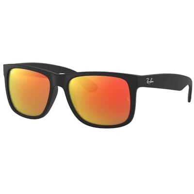 Ray-Ban Justin Uniseks zonnebril, rood (rood/blauw), maat 51, zwart rubber/oranje gespiegeld, 55 mm 55 Ray-Ban Justin Uniseks zonnebril, rood (rood/blauw), maat 51, zwart rubber/oranje gespiegeld, 55 mm 55