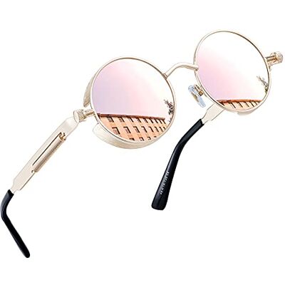 Joopin Zonnebril voor dames en heren, rond, gepolariseerd, met metalen frame, retrostijl, klassiek, hippie steampunk small round Joopin Zonnebril voor dames en heren, rond, gepolariseerd, met metalen frame, retrostijl, klassiek, hippie steampunk small round