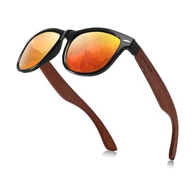 GREENTREEN gepolariseerde zonnebril voor dames en heren, zonnebril van hout, 100% UV400 bescherming, Oranje M GREENTREEN gepolariseerde zonnebril voor dames en heren, zonnebril van hout, 100% UV400 bescherming, Oranje M