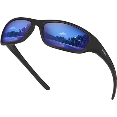Duduma Tr8116 Zonnebril voor heren en dames, gepolariseerd, voor outdoorsporten, autorijden, bergbeklimmen, sport, met UV400-bescherming, Mat zwart frame met blauwe lens Taille unique Duduma Tr8116 Zonnebril voor heren en dames, gepolariseerd, voor outdoorsporten, autorijden, bergbeklimmen, sport, met UV400-bescherming, Mat zwart frame met blauwe lens Taille unique