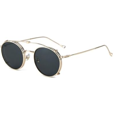 kachawoo Flip-bril gepolariseerde zonnebril clip op zonnebril voor mannen vrouwen groen roze blauw multifunctioneel montuur, goud met zwart, M M kachawoo Flip-bril gepolariseerde zonnebril clip op zonnebril voor mannen vrouwen groen roze blauw multifunctioneel montuur, goud met zwart, M M