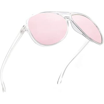 JIM HALO Gepolariseerde zonnebril voor heren en dames, oversized plastic rijbril, Mat transparant montuur/gepolariseerde roze lens Taille unique JIM HALO Gepolariseerde zonnebril voor heren en dames, oversized plastic rijbril, Mat transparant montuur/gepolariseerde roze lens Taille unique