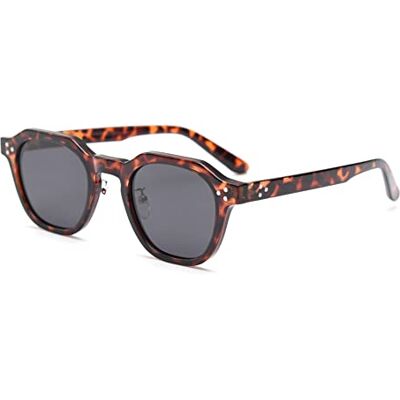 kachawoo TR90 Gepolariseerde zonnebril voor dames heren vierkante polygoon retro vintage zonnebril dik montuur zonnebril luxe merkdesign, luipaard met grijs, M M kachawoo TR90 Gepolariseerde zonnebril voor dames heren vierkante polygoon retro vintage zonnebril dik montuur zonnebril luxe merkdesign, luipaard met grijs, M M