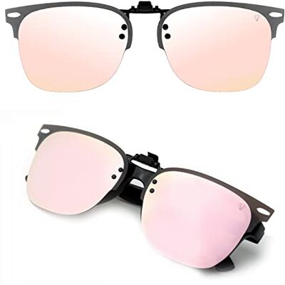 CREYESTAL Clip Gepolariseerde zonnebril, opklapbaar en ultralicht, zonnebril, zonneclip, voor heren en dames, 100% uv-bescherming, CE-gecertificeerd, Spiegeleffect roze, goud 130 mm CREYESTAL Clip Gepolariseerde zonnebril, opklapbaar en ultralicht, zonnebril, zonneclip, voor heren en dames, 100% uv-bescherming, CE-gecertificeerd, Spiegeleffect roze, goud 130 mm