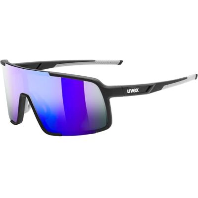 Uvex Cellon Lichte sportzonnebril met gespiegelde glazen voor dames en heren, mat zwart/spiegelblauw, Sredni Sredni Uvex Cellon Lichte sportzonnebril met gespiegelde glazen voor dames en heren, mat zwart/spiegelblauw, Sredni Sredni