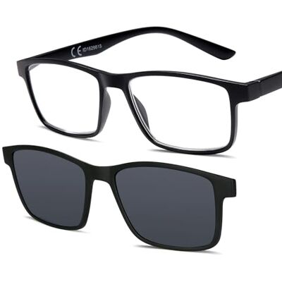 NEWVISION® Leesbril voor zonnebril met clip-on donkere lenzen 100% UVA- en UVB-bescherming, gepolariseerde glazen voor lees- of zichtbrillen voor dames en heren. NV8126, zwart. +2.50 Diottrie NEWVISION® Leesbril voor zonnebril met clip-on donkere lenzen 100% UVA- en UVB-bescherming, gepolariseerde glazen voor lees- of zichtbrillen voor dames en heren. NV8126, zwart. +2.50 Diottrie