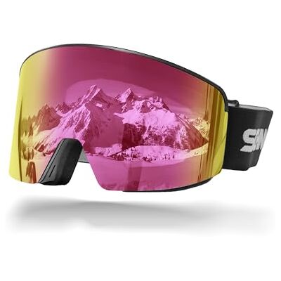 SCHNORR REVO Skibril met magnetische glaswisselfunctie, anti-condens, UV400, skibril voor heren, dames, snowboardbril, slecht weer, skibril, bril, zwart., Eén maat SCHNORR REVO Skibril met magnetische glaswisselfunctie, anti-condens, UV400, skibril voor heren, dames, snowboardbril, slecht weer, skibril, bril, zwart., Eén maat