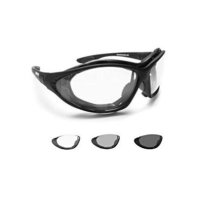 Bertoni Fotochromisch gepolariseerde motorbril, UV-bescherming, met verwisselbare beugels of hoofdband, model 333 (fotochromische lenzen) Bertoni Fotochromisch gepolariseerde motorbril, UV-bescherming, met verwisselbare beugels of hoofdband, model 333 (fotochromische lenzen)