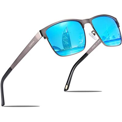 Carfia Gepolariseerde zonnebril voor heren, metalen frame, UV 400, sportbril, categorie 3, metalen frame: Grijs, lenzen: Blauw 2, één maat One size Carfia Gepolariseerde zonnebril voor heren, metalen frame, UV 400, sportbril, categorie 3, metalen frame: Grijs, lenzen: Blauw 2, één maat One size