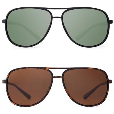JM Retro gepolariseerde zonnebril voor dames en heren, 2 stuks (groen en bruin), Eén maat Eén maat JM Retro gepolariseerde zonnebril voor dames en heren, 2 stuks (groen en bruin), Eén maat Eén maat
