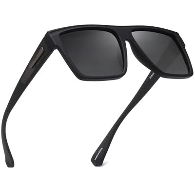 JIM HALO Vintage gepolariseerde zonnebril voor mannen en vrouwen, platte top vierkante rijbril UV400, matzwarte bril/gepolariseerde grijze lens, één maat Eén maat JIM HALO Vintage gepolariseerde zonnebril voor mannen en vrouwen, platte top vierkante rijbril UV400, matzwarte bril/gepolariseerde grijze lens, één maat Eén maat