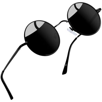 Joopin Gepolariseerde ronde zonnebril voor dames en heren, hippie, steampunk, met metalen frame, UV400 Eén maat Joopin Gepolariseerde ronde zonnebril voor dames en heren, hippie, steampunk, met metalen frame, UV400 Eén maat