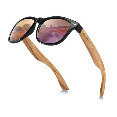GREENTREEN gepolariseerde zonnebril voor dames en heren, zonnebril van hout, 100% UV400 bescherming, Paars. M GREENTREEN gepolariseerde zonnebril voor dames en heren, zonnebril van hout, 100% UV400 bescherming, Paars. M