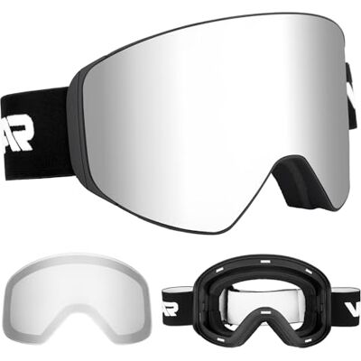 Vgooar OTG Skibril met afneembare magnetische lens, frameloze cilindrische lens, anti-condens, UV400-bescherming, voor dames en heren Vgooar OTG Skibril met afneembare magnetische lens, frameloze cilindrische lens, anti-condens, UV400-bescherming, voor dames en heren