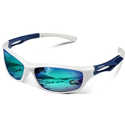 Duduma Zonnebril voor heren, gepolariseerde sportzonnebril, UV400-bescherming, sportbril voor vissen, hardlopen, fietsbrillen voor heren en dames, TR90, wit montuur met blauwe lens, M M Duduma Zonnebril voor heren, gepolariseerde sportzonnebril, UV400-bescherming, sportbril voor vissen, hardlopen, fietsbrillen voor heren en dames, TR90, wit montuur met blauwe lens, M M