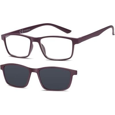 NEWVISION® Leesbril voor zonnebril met clip-on donkere lenzen 100% UVA- en UVB-bescherming, gepolariseerde glazen voor lees- of zichtbrillen voor dames en heren. NV8126, Paars. +2.00 Diottrie NEWVISION® Leesbril voor zonnebril met clip-on donkere lenzen 100% UVA- en UVB-bescherming, gepolariseerde glazen voor lees- of zichtbrillen voor dames en heren. NV8126, Paars. +2.00 Diottrie