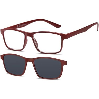 Newvision® Leesbril voor zonnebril met donkere clip-on glazen 100% UVA- en UVB-bescherming, gepolariseerde glazen voor lees- of leesbrillen voor dames en heren NV8126, Rood +3.00 Newvision® Leesbril voor zonnebril met donkere clip-on glazen 100% UVA- en UVB-bescherming, gepolariseerde glazen voor lees- of leesbrillen voor dames en heren NV8126, Rood +3.00