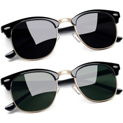 Joopin Zonnebril, gepolariseerd, halfrond, voor heren, een vintage en klassieke UV400-zonnebril met half montuur voor op reis One size Joopin Zonnebril, gepolariseerd, halfrond, voor heren, een vintage en klassieke UV400-zonnebril met half montuur voor op reis One size