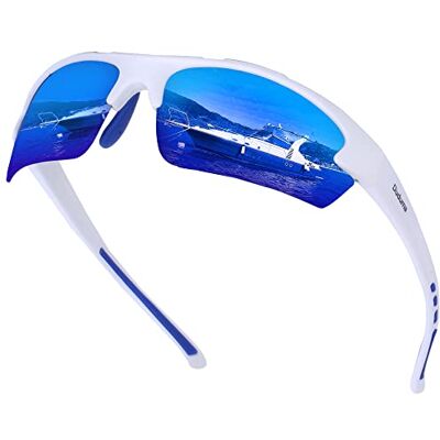 Duduma Zonnebril voor heren, gepolariseerd, sportbril, vissen, fietsen, met UV400-bescherming, voor heren en dames, TR62, Wit/Blauw, Eén maat Eén maat Duduma Zonnebril voor heren, gepolariseerd, sportbril, vissen, fietsen, met UV400-bescherming, voor heren en dames, TR62, Wit/Blauw, Eén maat Eén maat