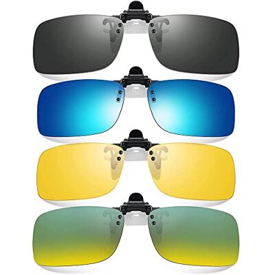 Bestevery 4 stuks clip-on polariserende bril, clip-on zonnebril, zonnebril, gepolariseerde zonnebril, voor autorijden, golf, vissen, jagen, buitensporten, Blauw, S S Bestevery 4 stuks clip-on polariserende bril, clip-on zonnebril, zonnebril, gepolariseerde zonnebril, voor autorijden, golf, vissen, jagen, buitensporten, Blauw, S S