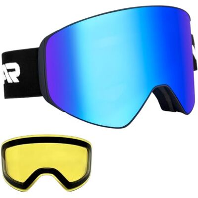Vgooar OTG Skibril met afneembare magnetische glazen, skibril met frameloze cilindrische glazen, anti-condens, UV400-bescherming, skibril voor dames en heren Vgooar OTG Skibril met afneembare magnetische glazen, skibril met frameloze cilindrische glazen, anti-condens, UV400-bescherming, skibril voor dames en heren