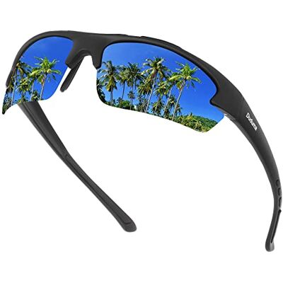Duduma Zonnebril voor heren, gepolariseerd, sportbril, vissen, fietsen, met UV400-bescherming, voor heren en dames, TR62, Matzwart montuur met blauwe glazen, Eén maat Eén maat Duduma Zonnebril voor heren, gepolariseerd, sportbril, vissen, fietsen, met UV400-bescherming, voor heren en dames, TR62, Matzwart montuur met blauwe glazen, Eén maat Eén maat