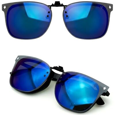 CREYESTAL Clip Gepolariseerde zonnebril, opklapbaar en ultralicht, zonnebril, zonneclip, voor heren en dames, 100% uv-bescherming, CE-gecertificeerd, Spiegeleffect koningsblauw Eén maat CREYESTAL Clip Gepolariseerde zonnebril, opklapbaar en ultralicht, zonnebril, zonneclip, voor heren en dames, 100% uv-bescherming, CE-gecertificeerd, Spiegeleffect koningsblauw Eén maat