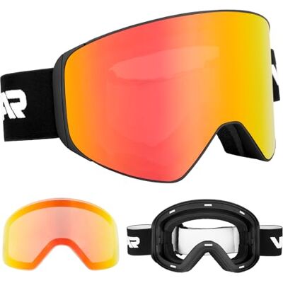 Vgooar OTG Skibril met afneembare magnetische glazen, skibril met frameloze cilindrische glazen, anti-condens, UV400-bescherming, skibril voor dames en heren Vgooar OTG Skibril met afneembare magnetische glazen, skibril met frameloze cilindrische glazen, anti-condens, UV400-bescherming, skibril voor dames en heren