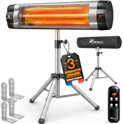 TRESKO Infraroodverwarming 2500 W met afstandsbediening en deksel, elektrische verwarming, 3 warmtestanden, terrasverwarming binnen en buiten, grijs TRESKO Infraroodverwarming 2500 W met afstandsbediening en deksel, elektrische verwarming, 3 warmtestanden, terrasverwarming binnen en buiten, grijs