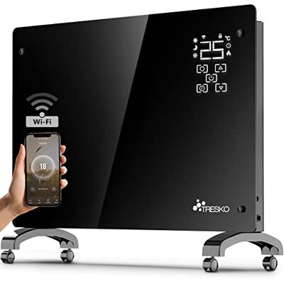 TRESKO Convector van glas, 2000 W, wifi-app, elektrische verwarming van glas, convector, radiator, led-display en timer, elektrische radiator, staande of wandverwarming, 2000 W TRESKO Convector van glas, 2000 W, wifi-app, elektrische verwarming van glas, convector, radiator, led-display en timer, elektrische radiator, staande of wandverwarming, 2000 W
