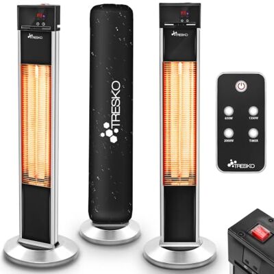 TRESKO Infrarood staande radiator, 2000 W, elektrische stralingsverwarming voor terras, binnen en buiten, vloer, met standaard en afstandsbediening TRESKO Infrarood staande radiator, 2000 W, elektrische stralingsverwarming voor terras, binnen en buiten, vloer, met standaard en afstandsbediening