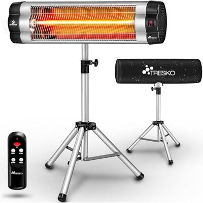 TRESKO Infraroodverwarming 2500 W met afstandsbediening en deksel, elektrische verwarming, 3 warmtestanden, terrasverwarming binnen en buiten, grijs TRESKO Infraroodverwarming 2500 W met afstandsbediening en deksel, elektrische verwarming, 3 warmtestanden, terrasverwarming binnen en buiten, grijs