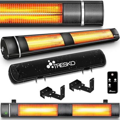 TRESKO Infrarood warmtestraler, 3000 W, met afstandsbediening, warmtestraler, terras, elektrisch met 3 warmtestanden, terrasstraler, voor binnen en buiten, wand-warmtestraler, infraroodstraler, luiertafel TRESKO Infrarood warmtestraler, 3000 W, met afstandsbediening, warmtestraler, terras, elektrisch met 3 warmtestanden, terrasstraler, voor binnen en buiten, wand-warmtestraler, infraroodstraler, luiertafel