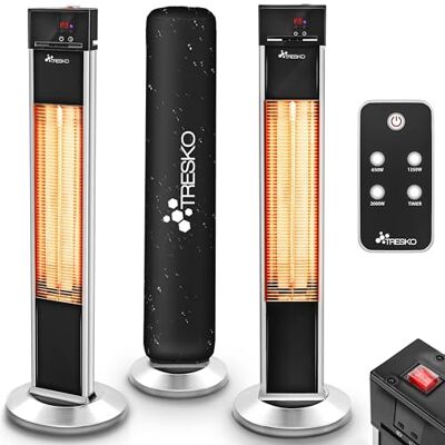 TRESKO Infrarood staande radiator, 2000 W, elektrische stralingsverwarming voor terras, binnen en buiten, vloer, met standaard en afstandsbediening TRESKO Infrarood staande radiator, 2000 W, elektrische stralingsverwarming voor terras, binnen en buiten, vloer, met standaard en afstandsbediening