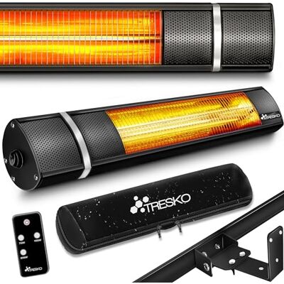 TRESKO infrarood warmtestraler, 2000 W, met afstandsbediening, elektrisch, voor op het terras, met 3 warmtestanden, terrasstraler, voor binnen en buiten, wandverwarming, infraroodstraler, straler voor de luiertafel TRESKO infrarood warmtestraler, 2000 W, met afstandsbediening, elektrisch, voor op het terras, met 3 warmtestanden, terrasstraler, voor binnen en buiten, wandverwarming, infraroodstraler, straler voor de luiertafel