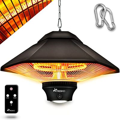 TRESKO Plafondradiator, 1200 W, met afstandsbediening, 2 warmtestanden, infrarood, voor binnen en buiten, tent-terrasverwarming TRESKO Plafondradiator, 1200 W, met afstandsbediening, 2 warmtestanden, infrarood, voor binnen en buiten, tent-terrasverwarming