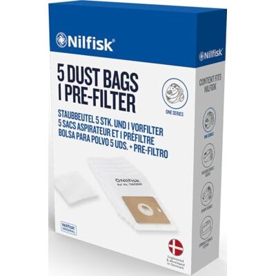 Nilfisk One 78602600 originele stofzuigerzakken + voorfilter 5 stuks Nilfisk One 78602600 originele stofzuigerzakken + voorfilter 5 stuks