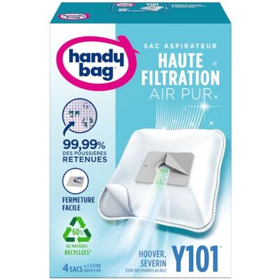Handy Bag Stofzuigerzakken Y101 x 4 zakken Compatibel met Hoover, Severin 99,99% van het vastgehouden stof Eenvoudig sluiten Anti-allergeen filter 60% gerecycled materiaal Handy Bag Stofzuigerzakken Y101 x 4 zakken Compatibel met Hoover, Severin 99,99% van het vastgehouden stof Eenvoudig sluiten Anti-allergeen filter 60% gerecycled materiaal