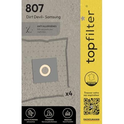 Top Filter TopFilter 64807 4 stuks Dirt Devil Samsung stofzuigerzak, stofzuigerzak, stofzuigeraccessoires, polypropyleen vlies, rubber, karton, 30 x 26 cm Top Filter TopFilter 64807 4 stuks Dirt Devil Samsung stofzuigerzak, stofzuigerzak, stofzuigeraccessoires, polypropyleen vlies, rubber, karton, 30 x 26 cm