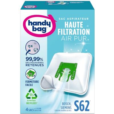 Handy Bag Melitta S62 – 4 stofzuigerzakken, voor Bosh en Siemens stofzuigers, luchtdichte sluiting, allergiefilter, motorfilter Handy Bag Melitta S62 – 4 stofzuigerzakken, voor Bosh en Siemens stofzuigers, luchtdichte sluiting, allergiefilter, motorfilter