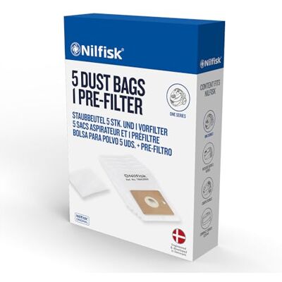 Nilfisk One 78602600 originele stofzuigerzakken + voorfilter 5 stuks Nilfisk One 78602600 originele stofzuigerzakken + voorfilter 5 stuks
