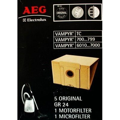 AEG Stofzuigerzakken , model GR22 GR24 GR 24S 900256541/5 doos met 5 zakken + 1 filter + 1 microfilter AEG Stofzuigerzakken , model GR22 GR24 GR 24S 900256541/5 doos met 5 zakken + 1 filter + 1 microfilter