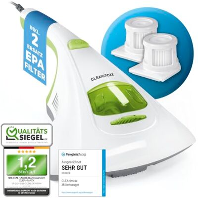 CLEANmaxx Mijtstofzuiger met steriliserend UV-C-licht, matraszuiger met HEPA-filter, vernietigt 99,9% van alle mijten, reinigt en desinfecteert in één stap CLEANmaxx Mijtstofzuiger met steriliserend UV-C-licht, matraszuiger met HEPA-filter, vernietigt 99,9% van alle mijten, reinigt en desinfecteert in één stap