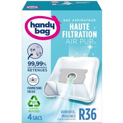 Handy Bag Stofzuigerzakken R36 x4 Compatibel met Moulinex, Rowenta 99,99% van het vastgehouden stof Eenvoudig sluiten Anti-allergeen 60% gerecycled materiaal Handy Bag Stofzuigerzakken R36 x4 Compatibel met Moulinex, Rowenta 99,99% van het vastgehouden stof Eenvoudig sluiten Anti-allergeen 60% gerecycled materiaal